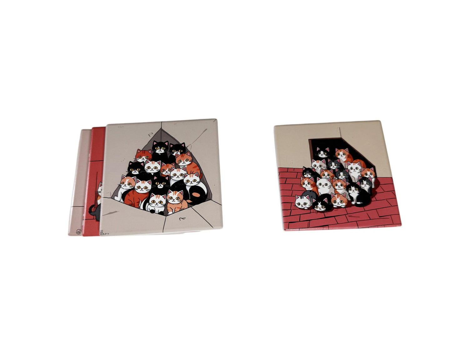 Square Ceramic Coasters 10cm x 10cm Set of Four - Purr-fect Crowd