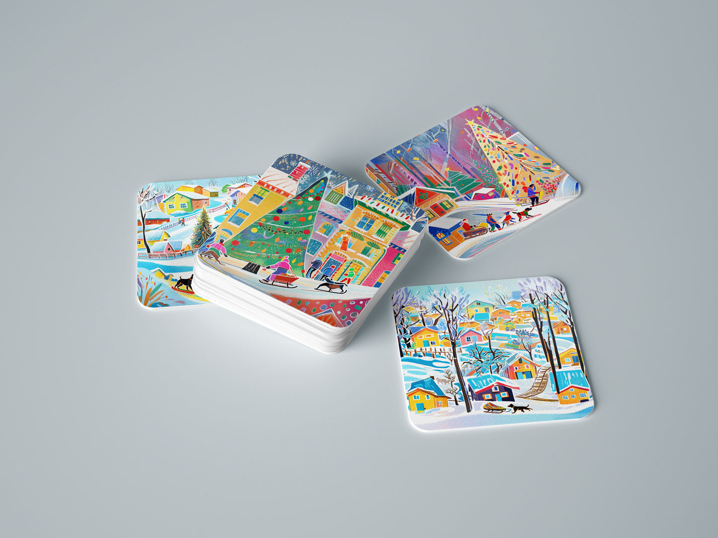 Square Coasters - Festive Village Glow