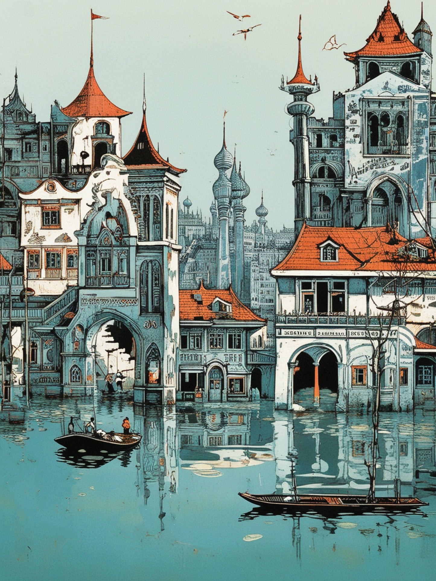 Wall Art Prints 22cm × 29cm Textured Art Paper Fine Art Inkjet Printing - Floating City of Dreams