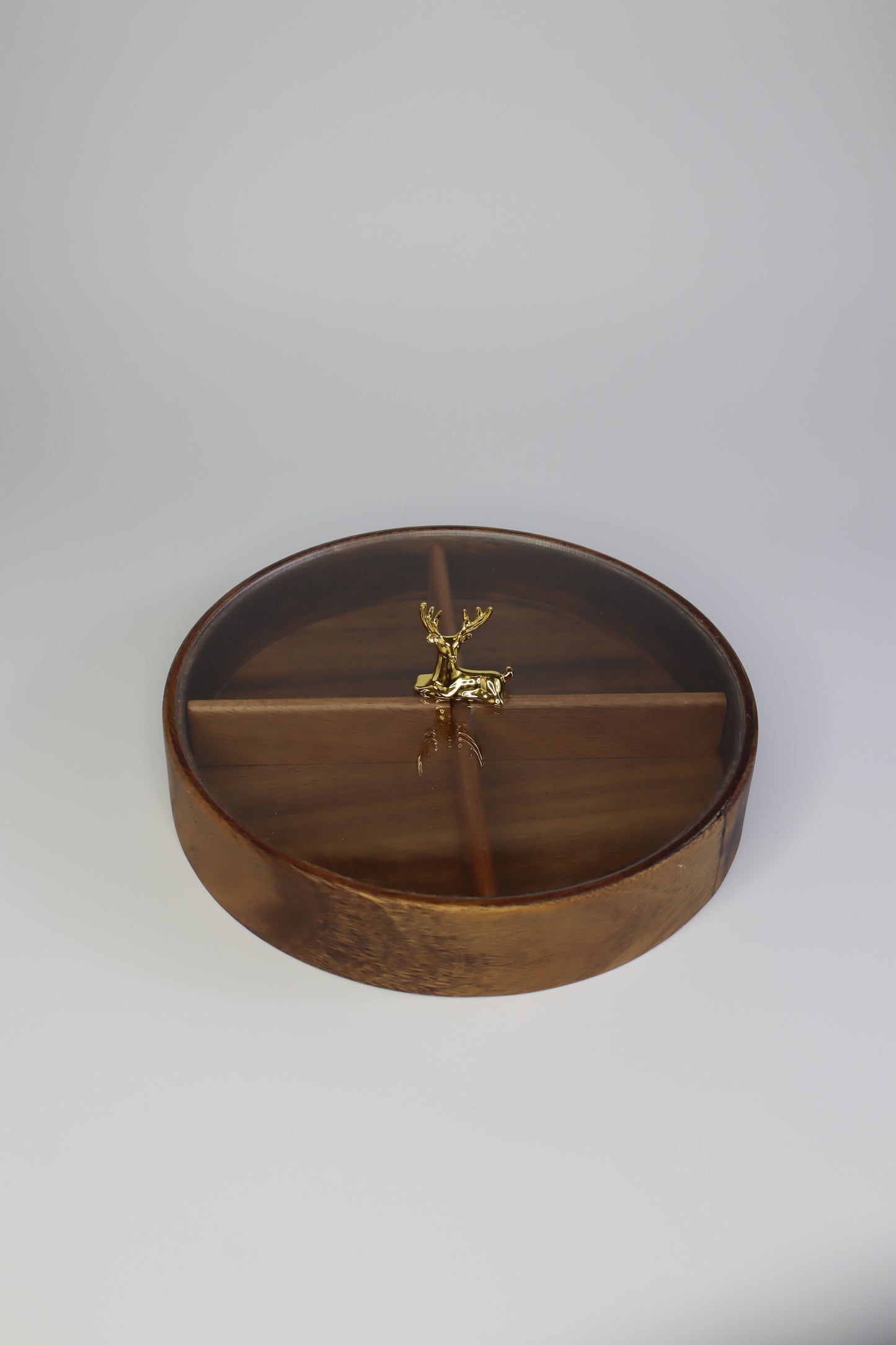 Premium Firwood Wooden Golden Stag Snack Bowl 25cm Diameter 5cm Height