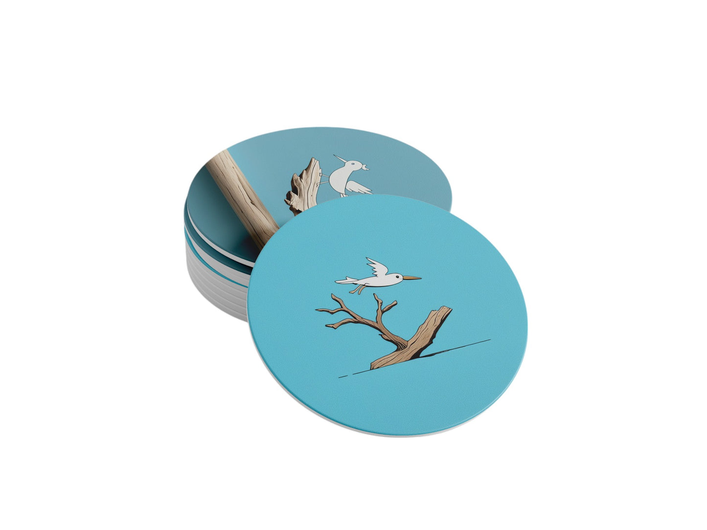 Round Coasters Ceramic Coasters 10cm Diameter Set of Two - Wings Over Driftwood