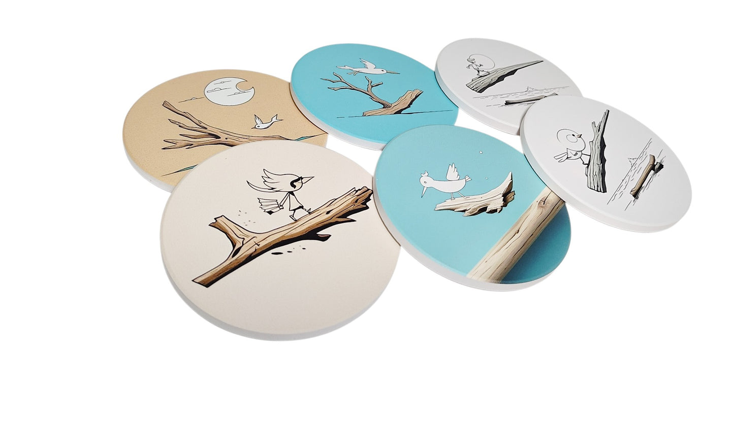 Round Ceramic Coasters 10cm Diameter Set of Six - Driftwood Tales Collection