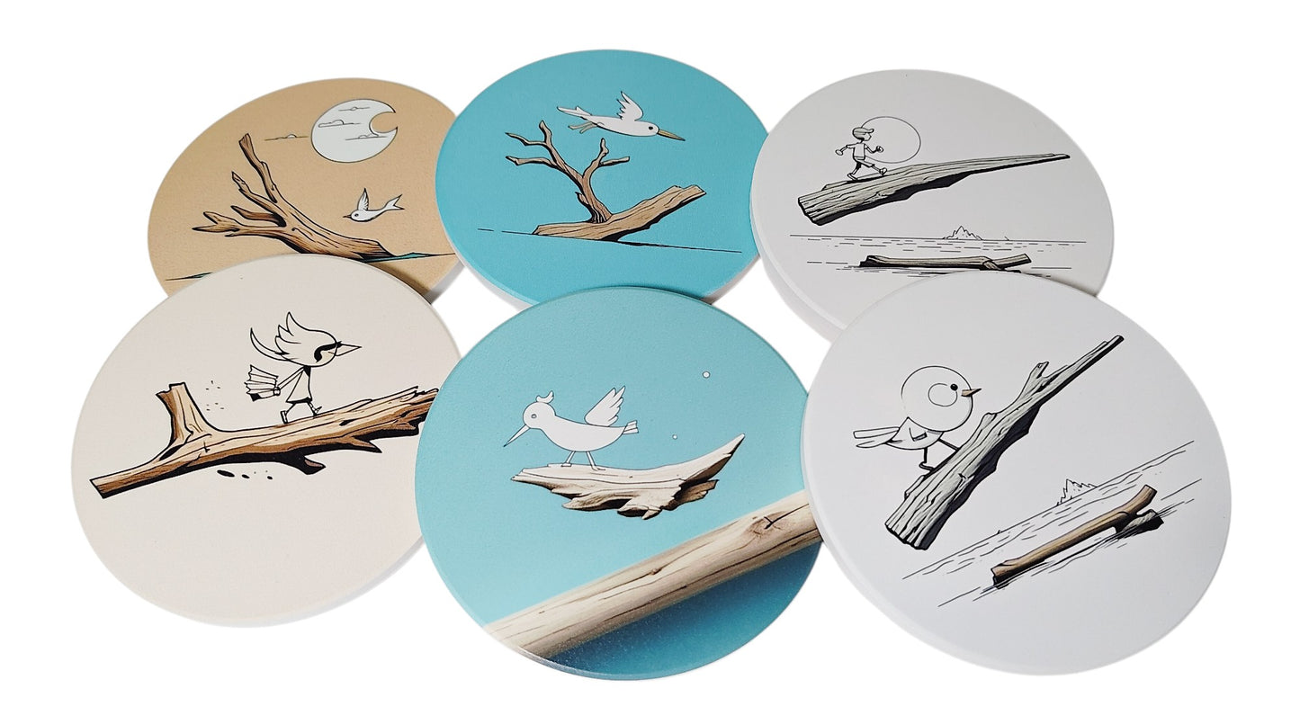 Round Ceramic Coasters 10cm Diameter Set of Six - Driftwood Tales Collection