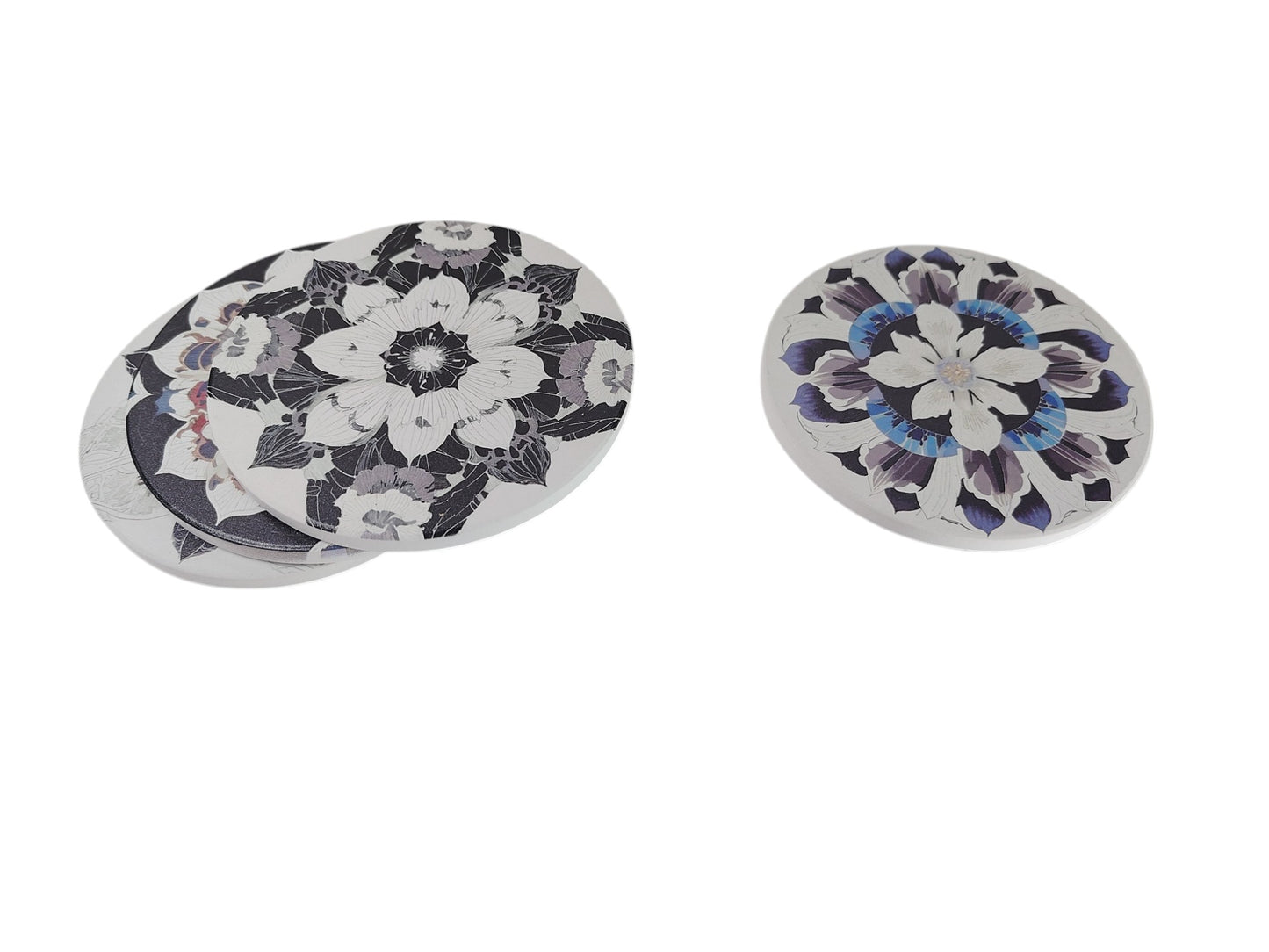 Round Ceramic Coasters 10cm Diameter Set of Three  - Mystic Mandalas