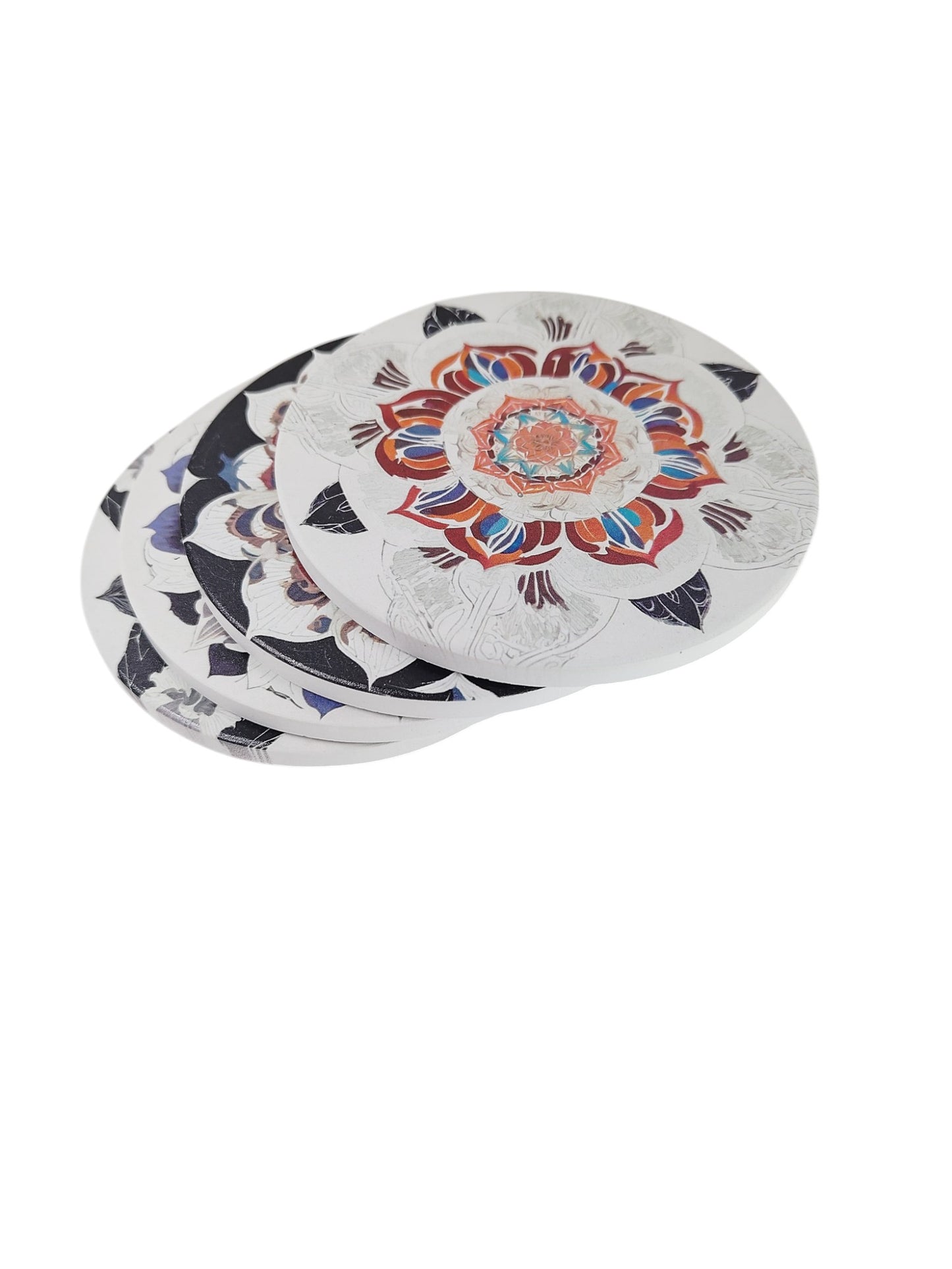 Round Ceramic Coasters 10cm Diameter Set of Three  - Mystic Mandalas