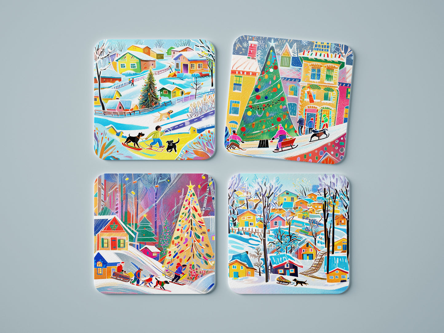 Square Coasters - Festive Village Glow
