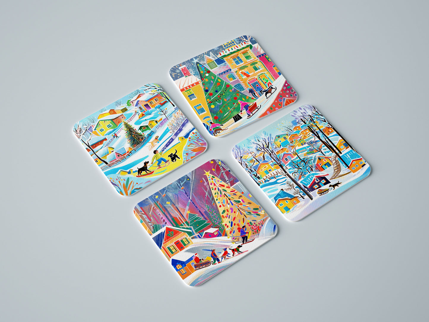 Square Coasters - Festive Village Glow