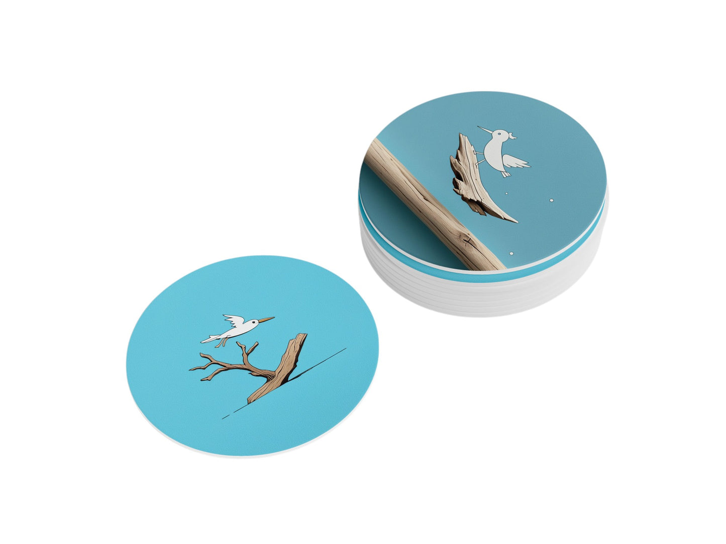 Round Coasters Ceramic Coasters 10cm Diameter Set of Two - Wings Over Driftwood